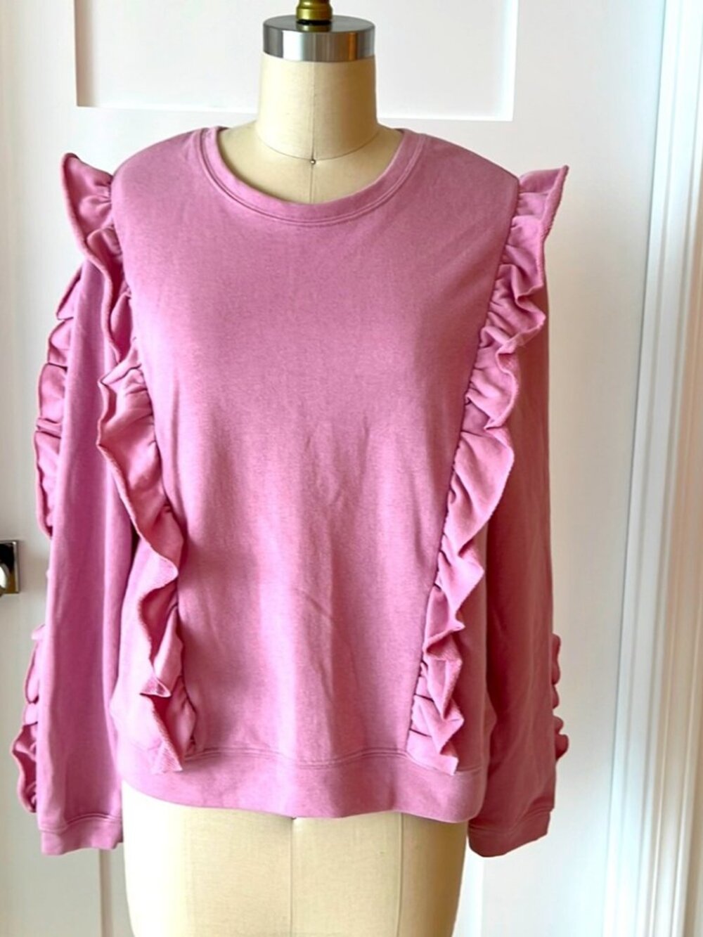 1.State Ruffle Sweatshirt Rose Pink Sz M NWT Cotton Blend